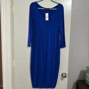 Elegant Sapphire Blue Long Sleeve Dress